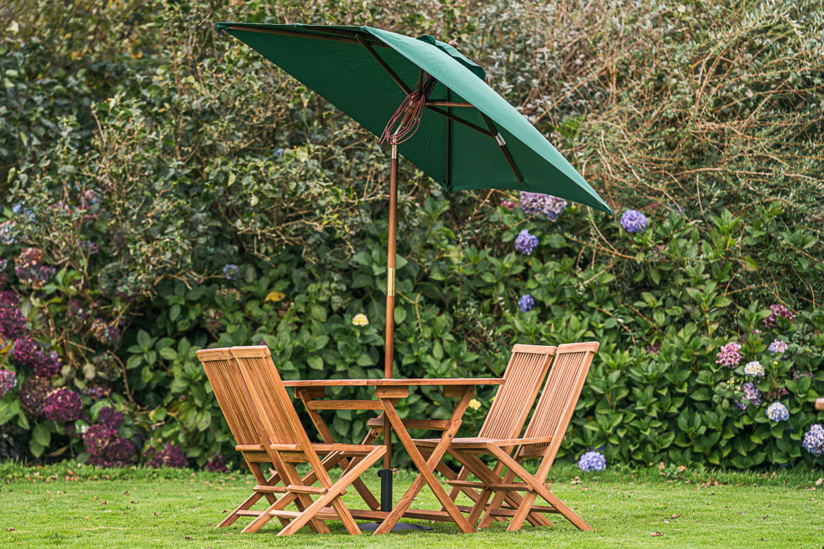Tilting Rectangular 2m x 1.5m Wooden Garden Parasol - Green-0