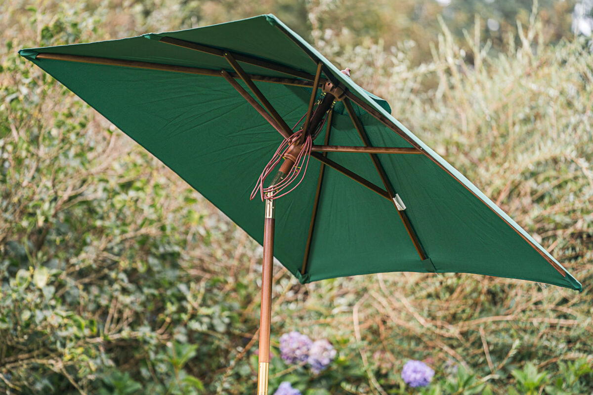 Tilting Rectangular 2m x 1.5m Wooden Garden Parasol - Green-3337