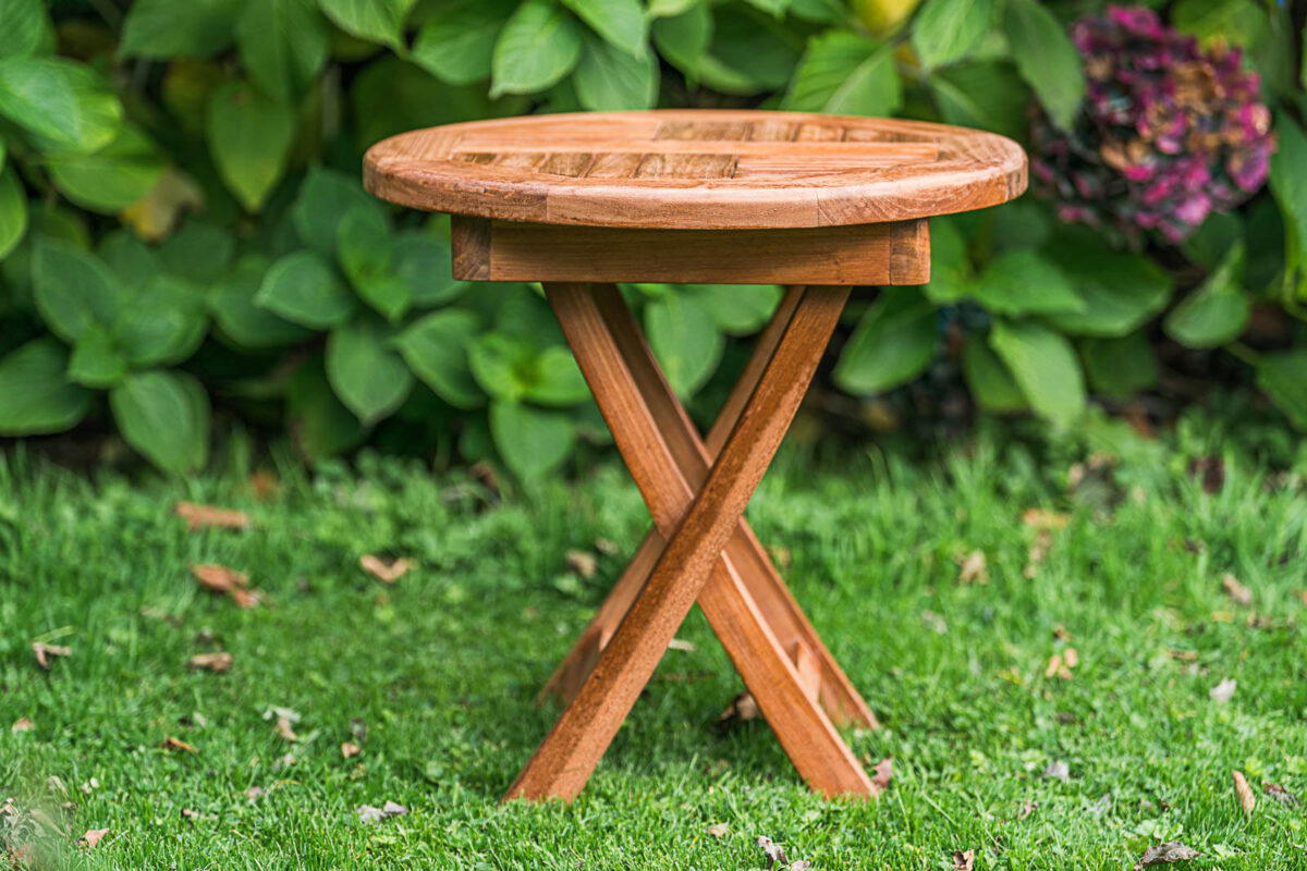 Solid Teak 50cm Circular Folding Coffee Table-3443