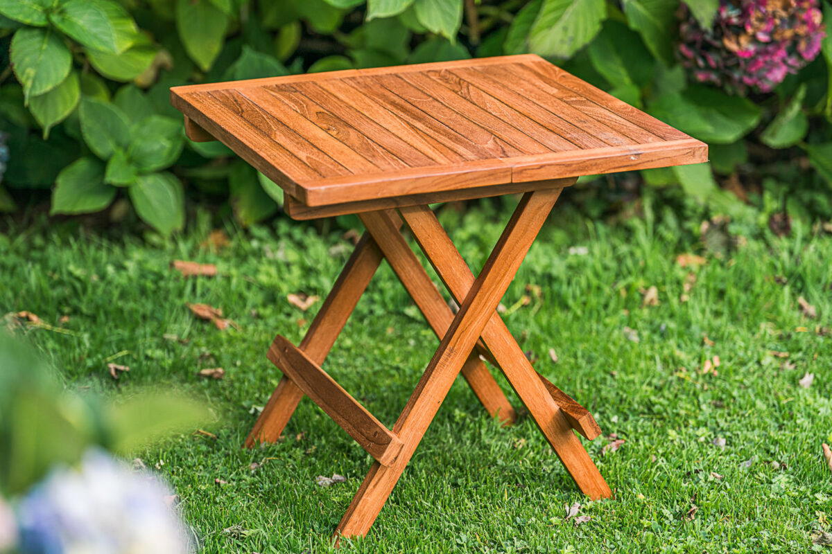Square 50cm Folding Solid Teak Coffee Table-0