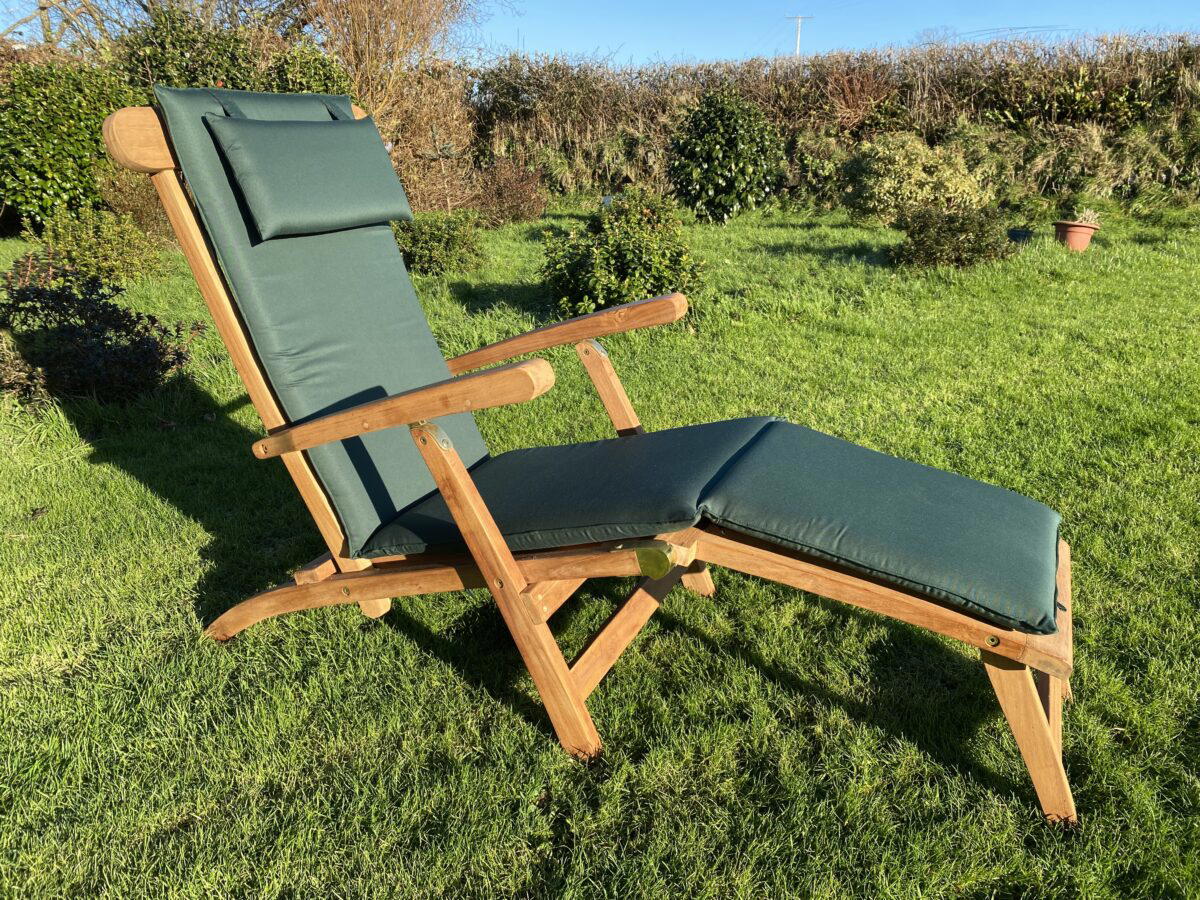 Teak Solid Wood Sun Lounger Couples Set with Large Coffee Table and Cushions - Image 6